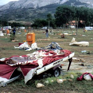 Kvarner: BASKA > Campingplatz Zablace nach einer extremen Gewitternacht  im Aug. 1989