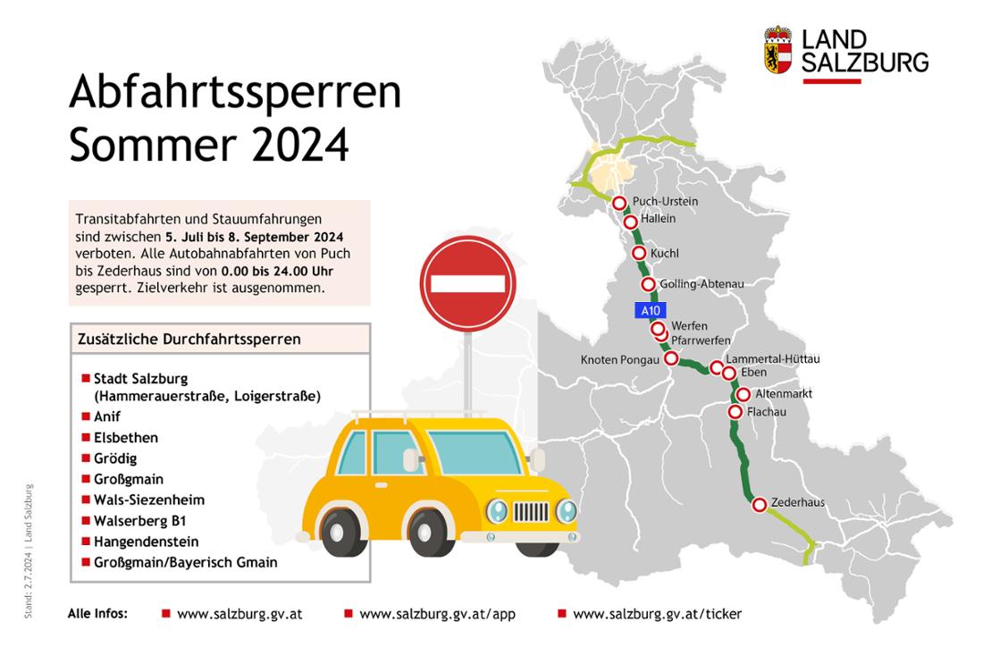 Eine Grafik des Land Salzburg, die zeigt, welche Abfahrt gesperrt sind. Eine Grafik des Land Salzburg, die zeigt, welche Abfahrt gesperrt sind.